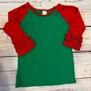 Girls' Red and Green Ruffle Sleeve Raglan Top